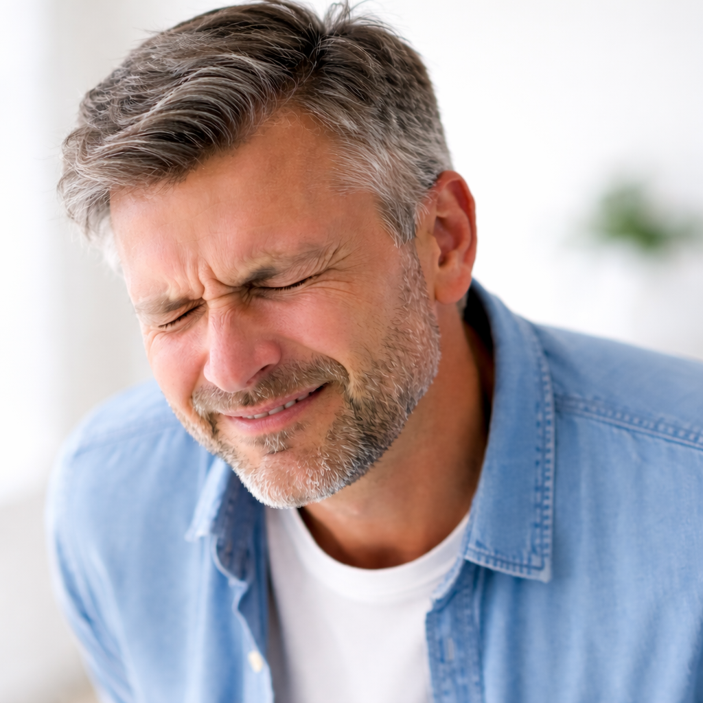 Man over 40 experiencing discomfort